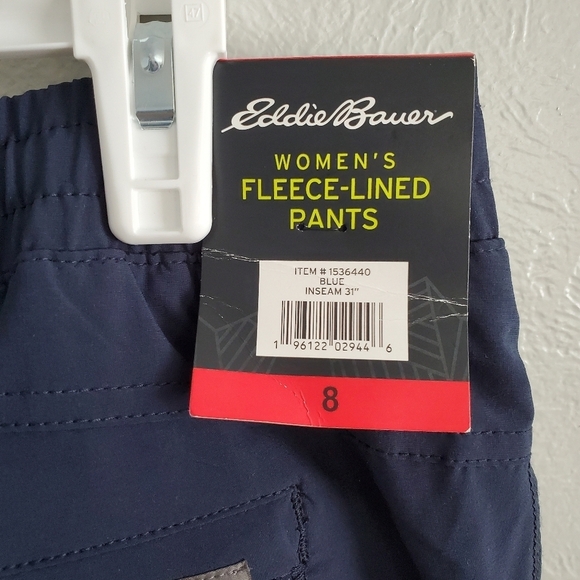 Eddie Bauer Womens Polar Fleece Lined Navy Blue Pull on Travel Pants Size 8 NEW - Picture 7 of 9